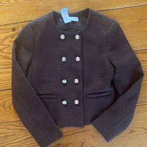 LOFT Brown Tweed Jacket with Gold Buttons